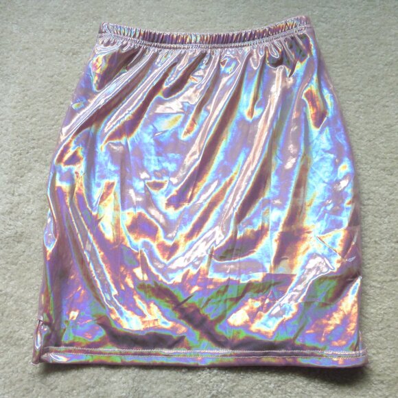 SHEIN pink shiny holographic ruffle mini skirt - Y2K style and festival ready! - Picture 5 of 10